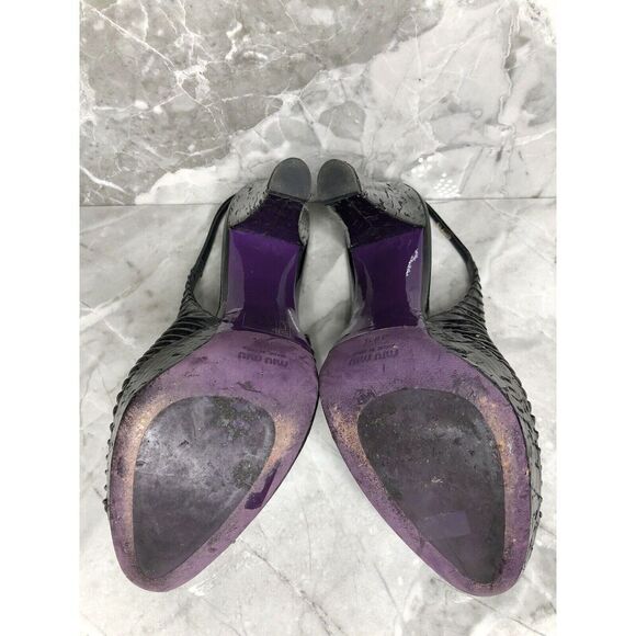 MIU MIU Black Patent Leather Peep Ankle Strap Platform Stiletto Heels Women 38.5 - Picture 6 of 16